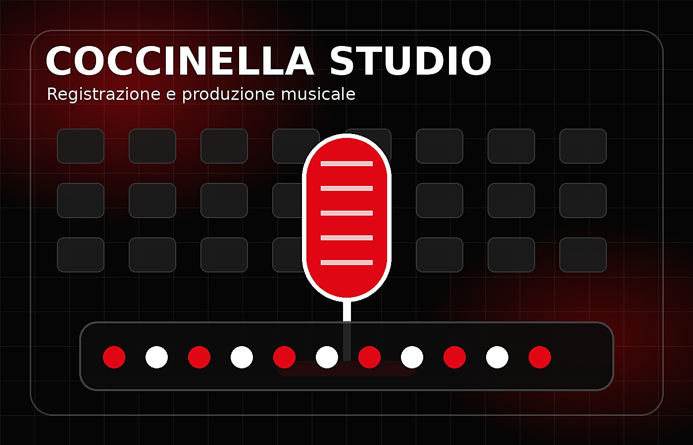 Coccinella Studio con microfono, banco regia e pannelli acustici