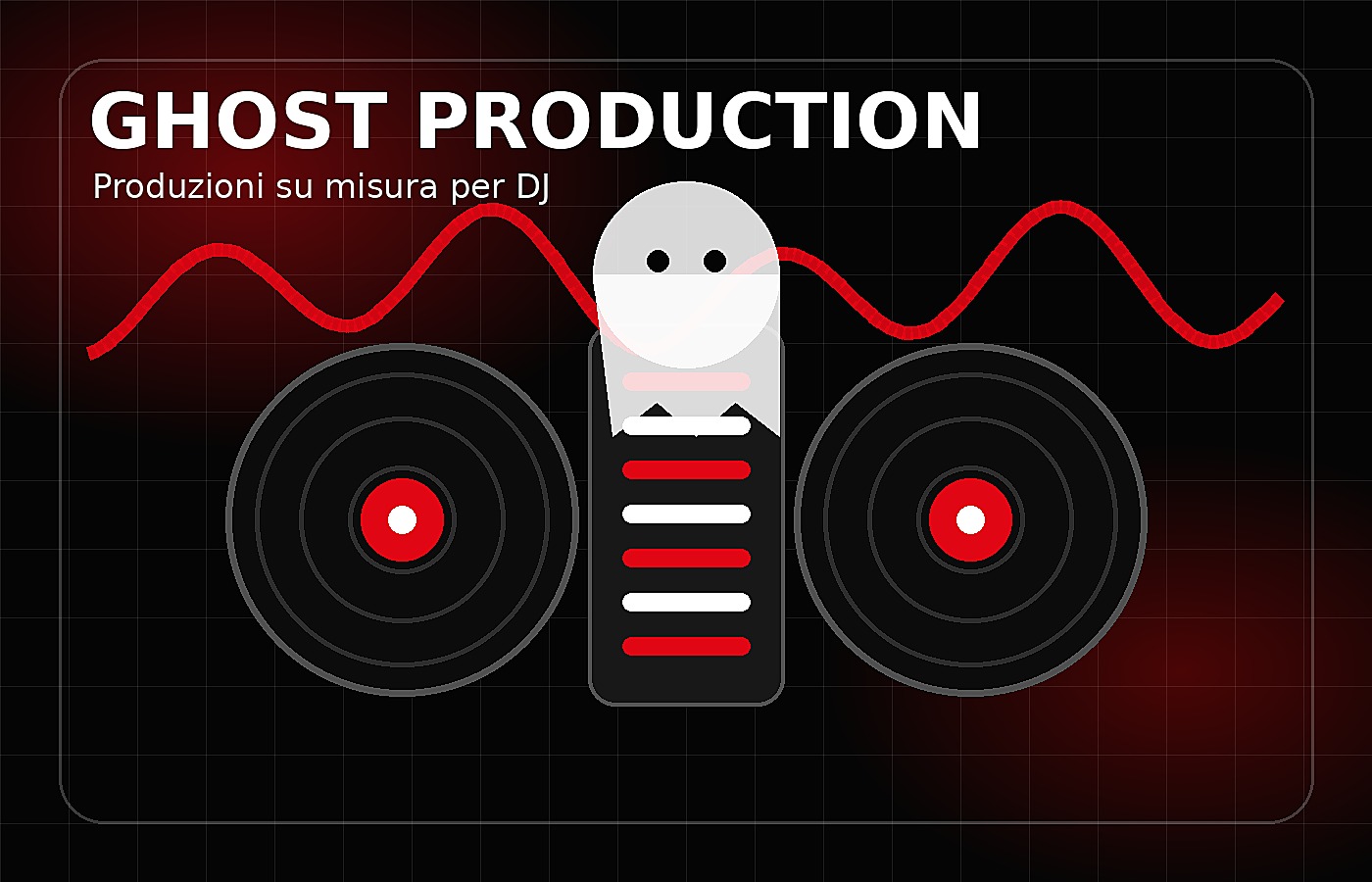 Ghost production per DJ con console, giradischi e sagoma ghost